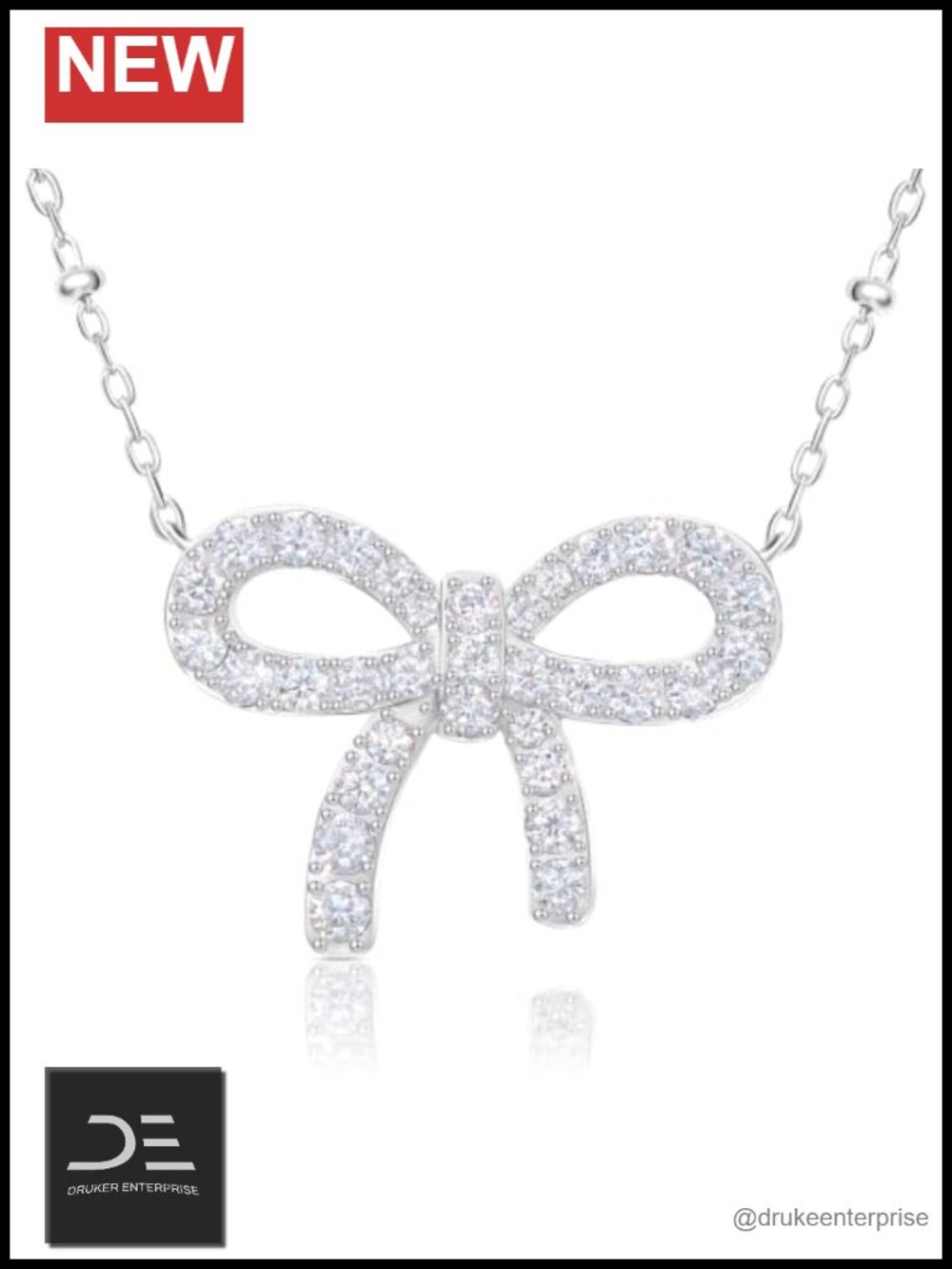 Moissanite Bow Necklace 925 Sterling Silver 14K Gold Vermeil Pendant